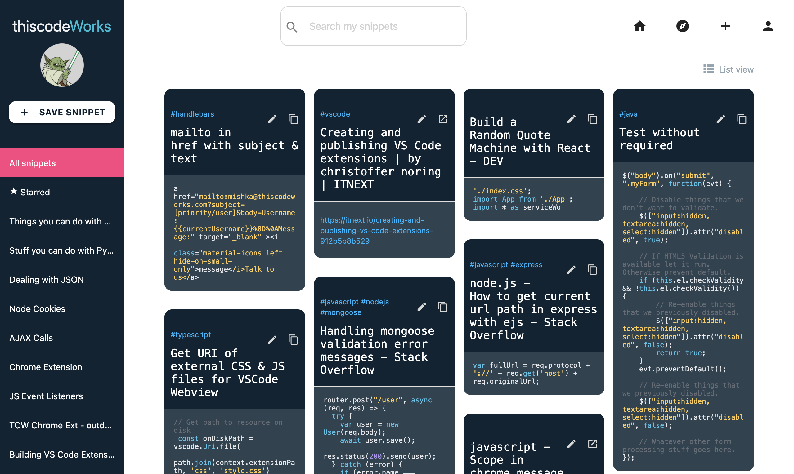 thiscodeworks dashboard